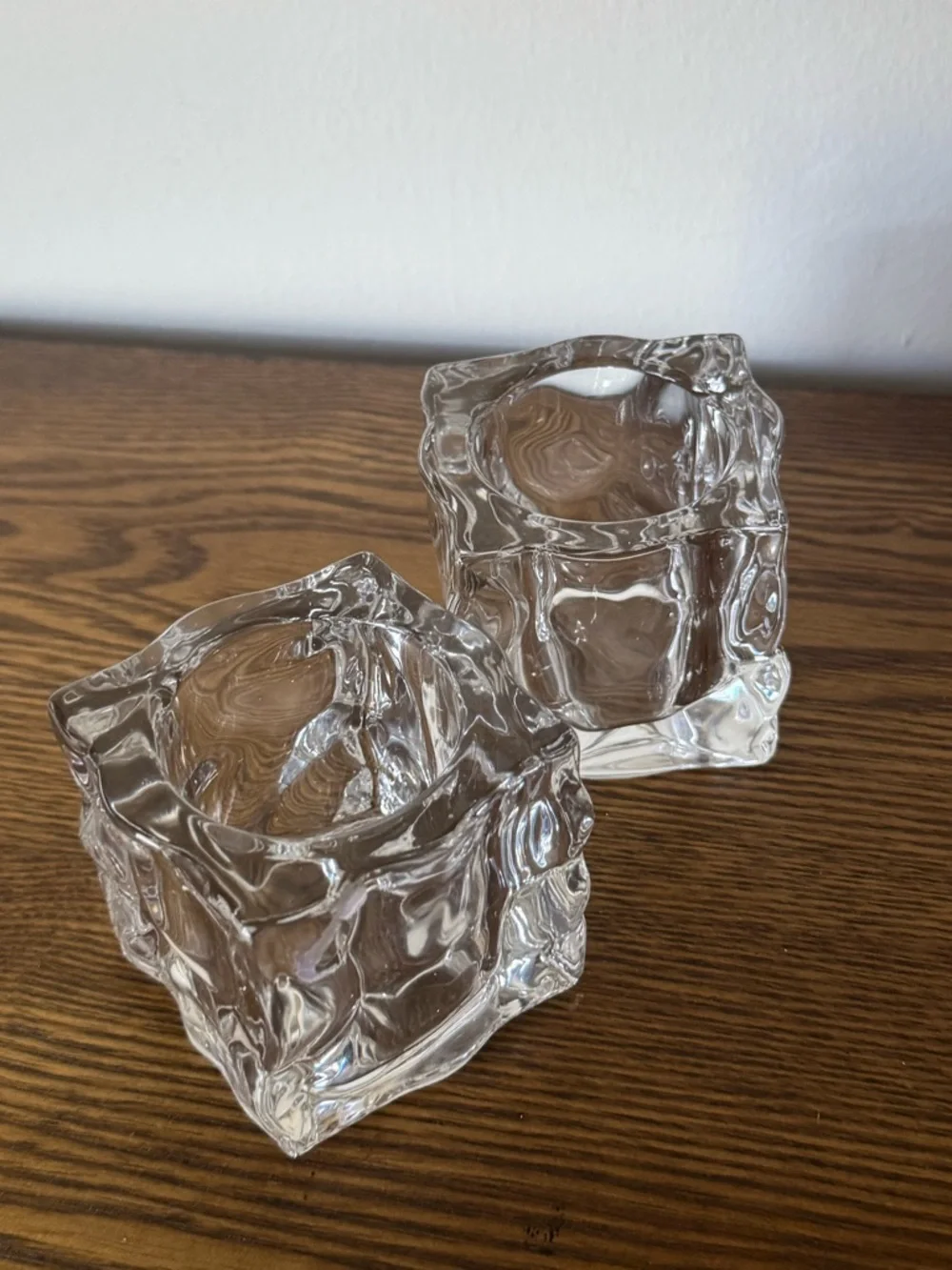Vintage PartyLite "Glacier" Ice Cube Glass Tealight Holders - Set of 2 - EUC - Picture 4 of 5